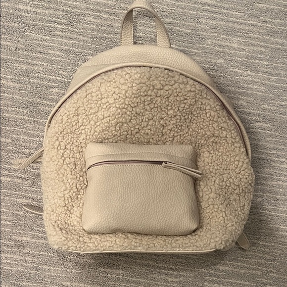 Handbags - NWT Sherpa Teddy Backpack Cream Faux Leather Mini Backpack Neutral Boho